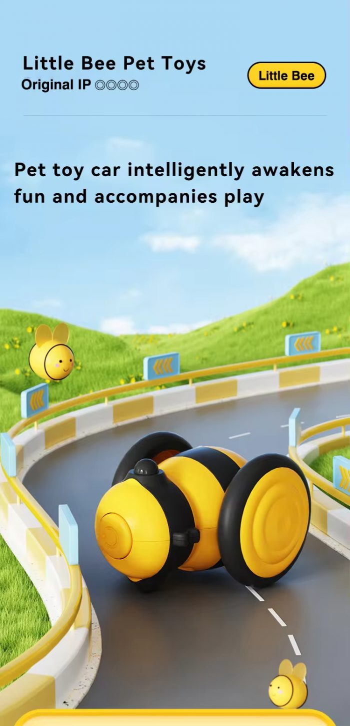 Detail-01 Little Bee Shape Smart Rechargeable Pet Toy Car Interactive Electric Cat
