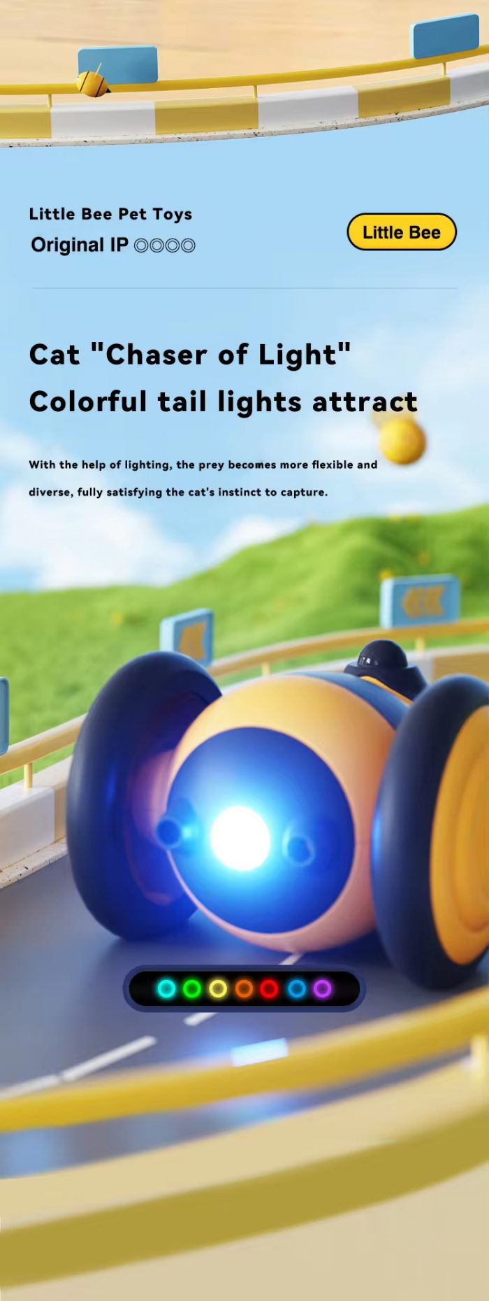 Detail-05 Little Bee Shape Smart Rechargeable Pet Toy Car Interactive Electric Cat