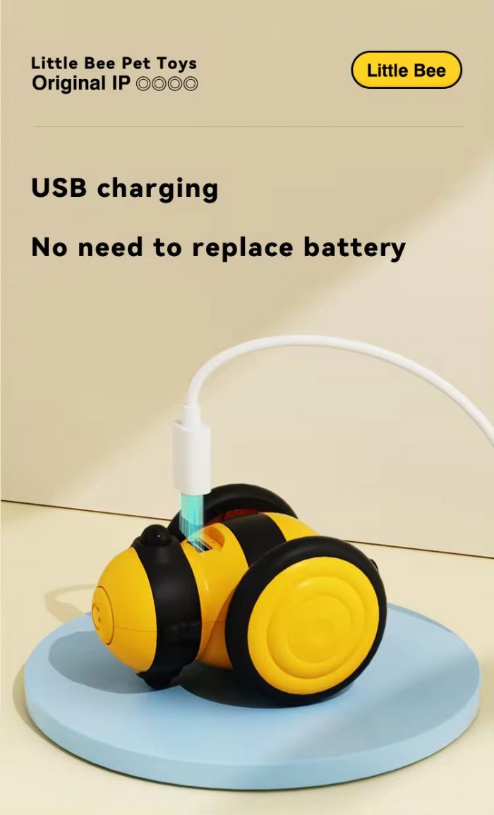 Detail-06 Little Bee Shape Smart Rechargeable Pet Toy Car Interactive Electric Cat